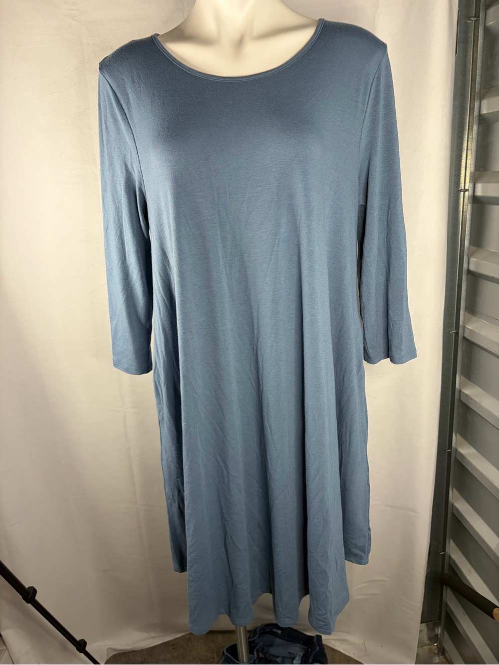 Zenana Outfitters Dusty Blue Three-Quarter Sleeve Swing Dress